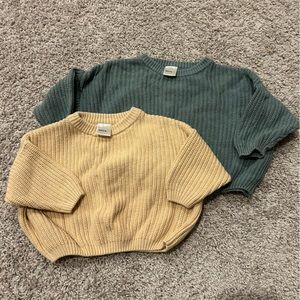 sova sweater lot sz 0-3 3m chunky cotton gender neutral baby ivory teal